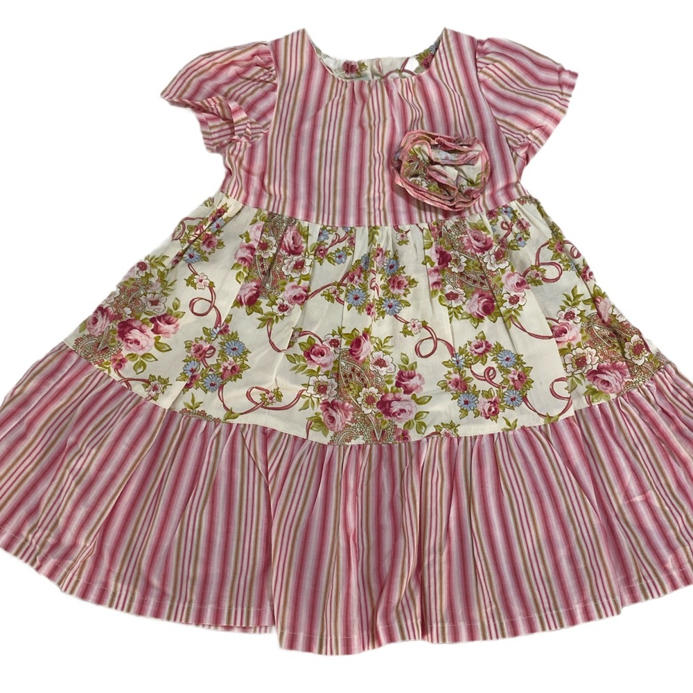 Baby Lulu Girls 2T French Rose Print Striped Toddler Dress 280-114‎